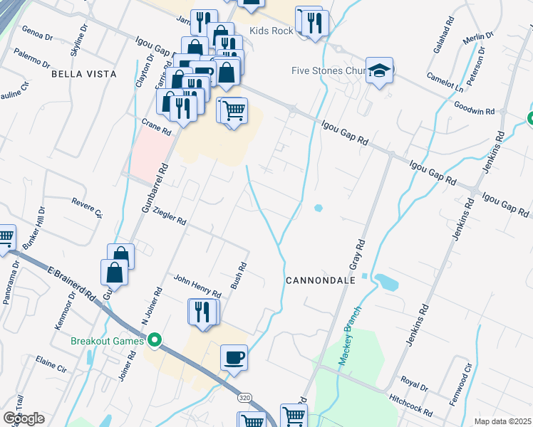 map of restaurants, bars, coffee shops, grocery stores, and more near 1870 Cannondale Loop in Chattanooga