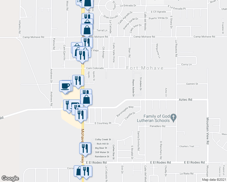 map of restaurants, bars, coffee shops, grocery stores, and more near 4750 Arizona 95 in Bullhead City