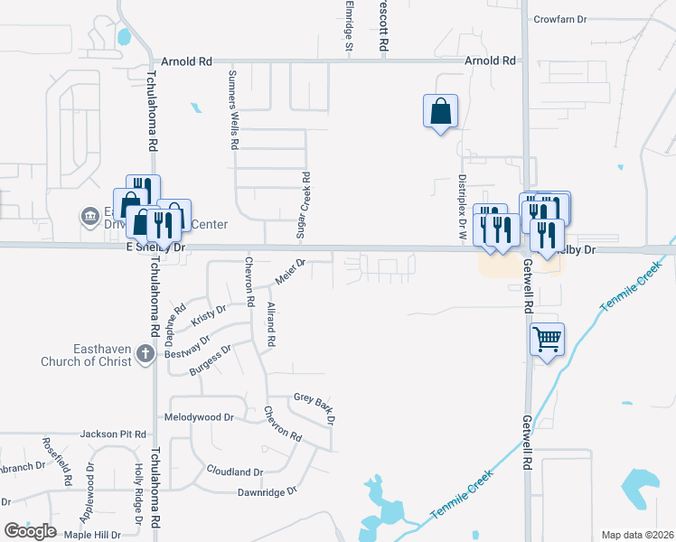 map of restaurants, bars, coffee shops, grocery stores, and more near 4688 Laughlin Road in Memphis