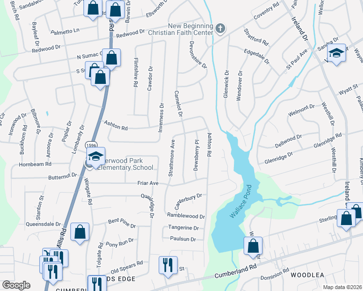 map of restaurants, bars, coffee shops, grocery stores, and more near 1814 Strathmore Avenue in Fayetteville
