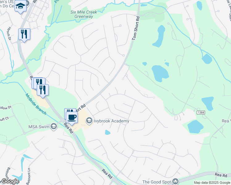 map of restaurants, bars, coffee shops, grocery stores, and more near 505 Deercross Lane in Waxhaw