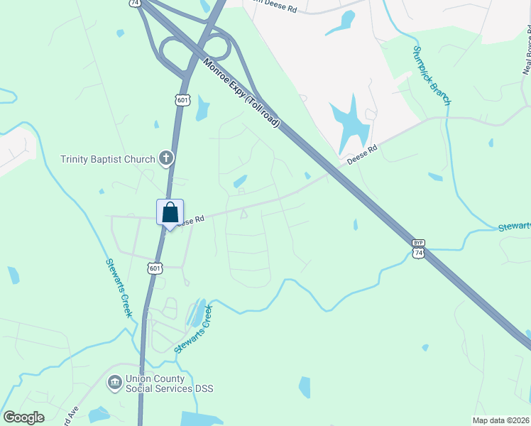 map of restaurants, bars, coffee shops, grocery stores, and more near 401 Deese Road in Monroe