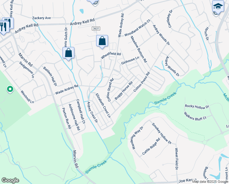 map of restaurants, bars, coffee shops, grocery stores, and more near 10215 Triangle Park Road in Charlotte