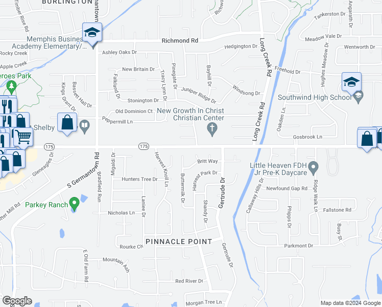 map of restaurants, bars, coffee shops, grocery stores, and more near 4711 Spence Cove in Memphis