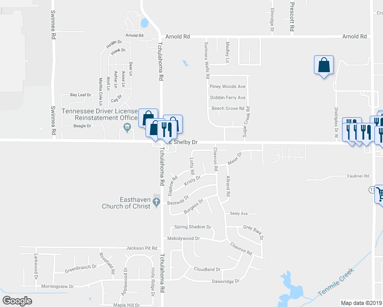 map of restaurants, bars, coffee shops, grocery stores, and more near 4172 Lofts Road in Memphis