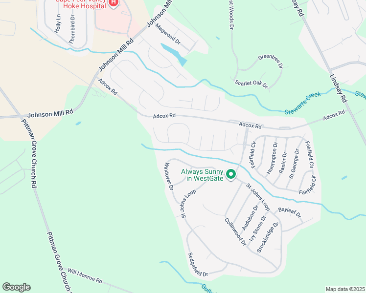 map of restaurants, bars, coffee shops, grocery stores, and more near 417 Thorncliff Drive in Raeford