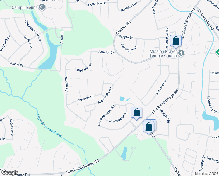 map of restaurants, bars, coffee shops, grocery stores, and more near 6434 Applewhite Road in Fayetteville