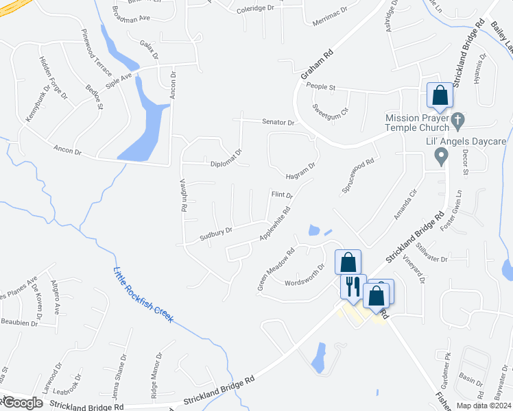 map of restaurants, bars, coffee shops, grocery stores, and more near 6316 Chartley Drive in Fayetteville