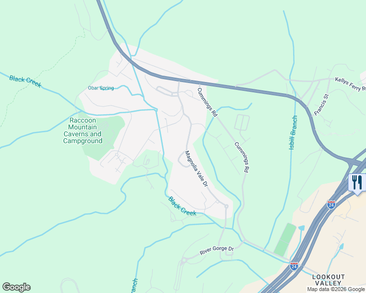 map of restaurants, bars, coffee shops, grocery stores, and more near 357 Magnolia Vale Drive in Chattanooga