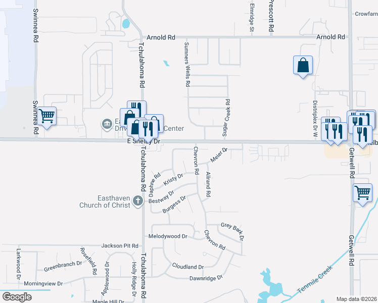 map of restaurants, bars, coffee shops, grocery stores, and more near 3404 Kenie Avenue in Memphis