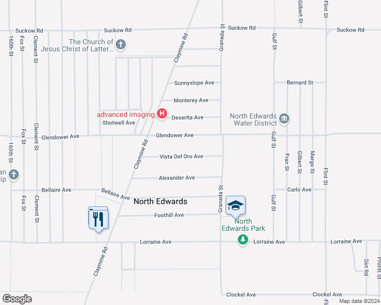 map of restaurants, bars, coffee shops, grocery stores, and more near 16855 Vista Del Oro Avenue in North Edwards
