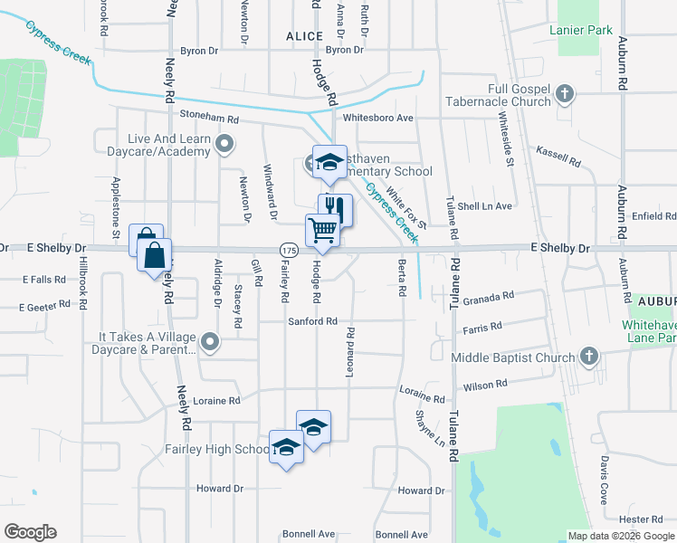 map of restaurants, bars, coffee shops, grocery stores, and more near 475 East Shelby Drive in Memphis