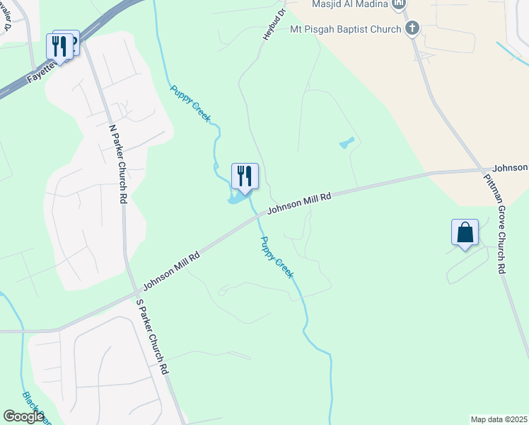 map of restaurants, bars, coffee shops, grocery stores, and more near Johnson Mill Road in Hoke County