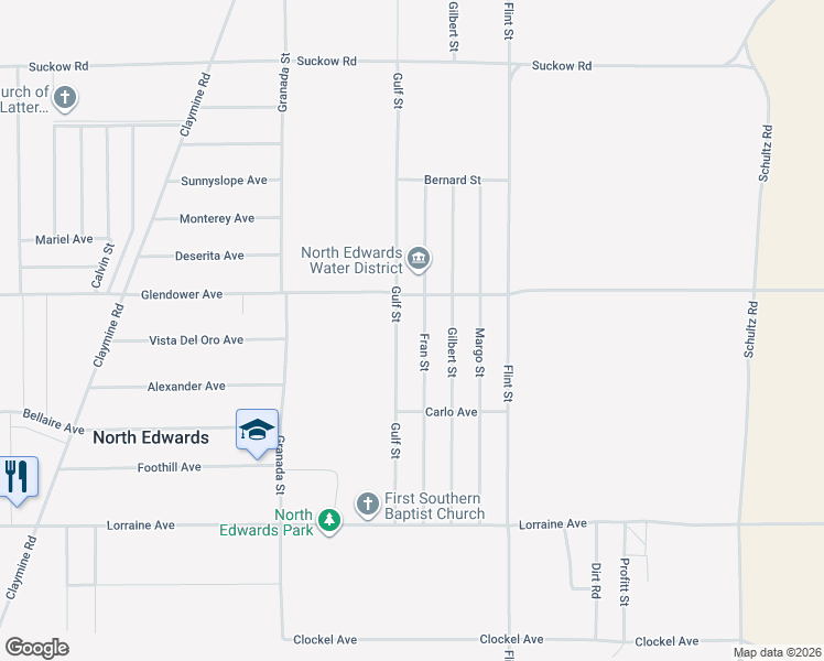 map of restaurants, bars, coffee shops, grocery stores, and more near 13445 Fran Street in North Edwards
