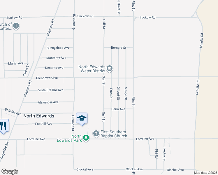 map of restaurants, bars, coffee shops, grocery stores, and more near 13445 Fran Street in North Edwards
