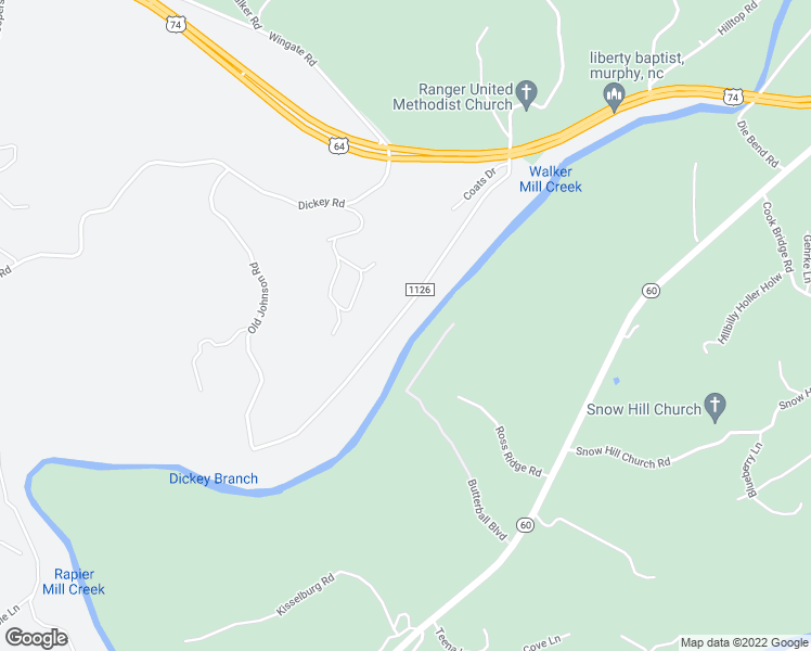 map of restaurants, bars, coffee shops, grocery stores, and more near 455 Little Ranger Road in Murphy