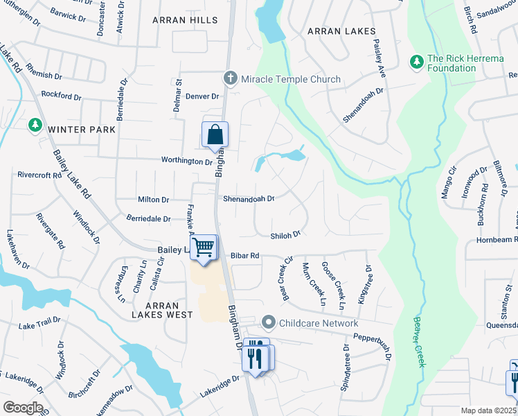 map of restaurants, bars, coffee shops, grocery stores, and more near 1940 Shiloh Drive in Fayetteville