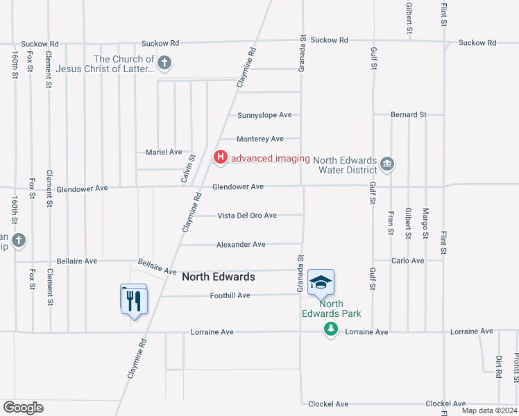 map of restaurants, bars, coffee shops, grocery stores, and more near 16855 Vista Del Oro Avenue in North Edwards