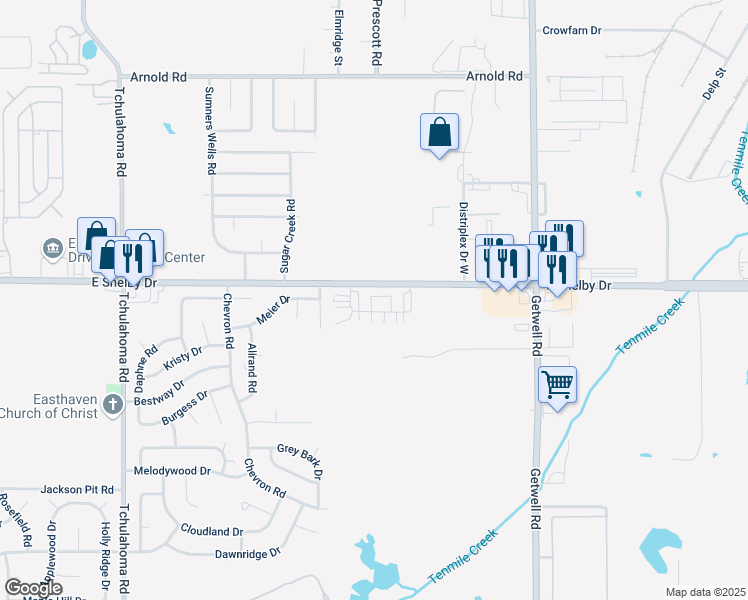 map of restaurants, bars, coffee shops, grocery stores, and more near 3562 Field Flower Court in Memphis