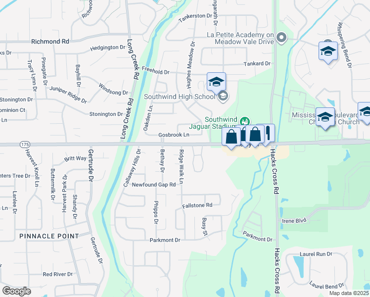 map of restaurants, bars, coffee shops, grocery stores, and more near 4696 Ridge Walk Lane in Memphis