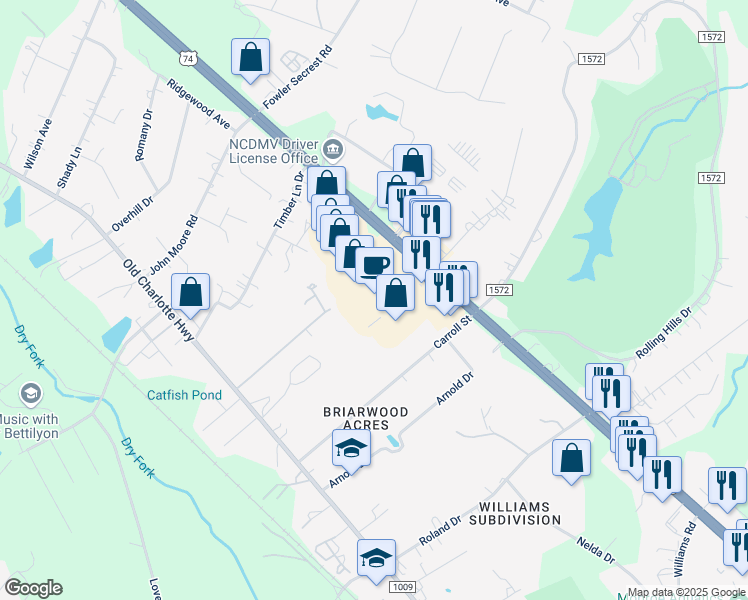 map of restaurants, bars, coffee shops, grocery stores, and more near 2901 U.S. 74 in Monroe