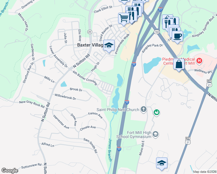 map of restaurants, bars, coffee shops, grocery stores, and more near 918 Lyndley Drive in Fort Mill