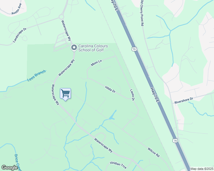 map of restaurants, bars, coffee shops, grocery stores, and more near 124 Hilda Drive in New Bern