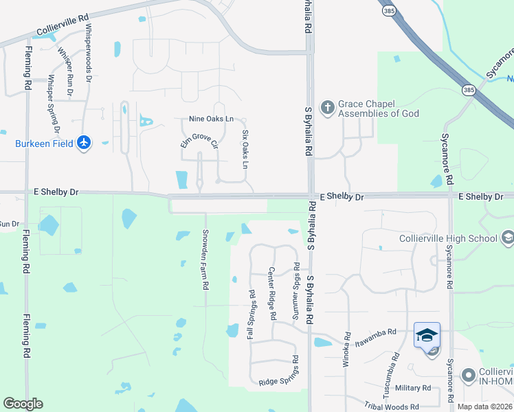 map of restaurants, bars, coffee shops, grocery stores, and more near 11114 Shelby Post Road in Collierville
