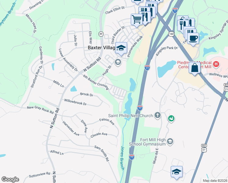 map of restaurants, bars, coffee shops, grocery stores, and more near 809 Granby Drive in Fort Mill