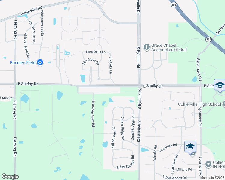 map of restaurants, bars, coffee shops, grocery stores, and more near 11114 Shelby Post Road in Collierville