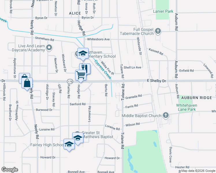 map of restaurants, bars, coffee shops, grocery stores, and more near 4694 Berta Road in Memphis
