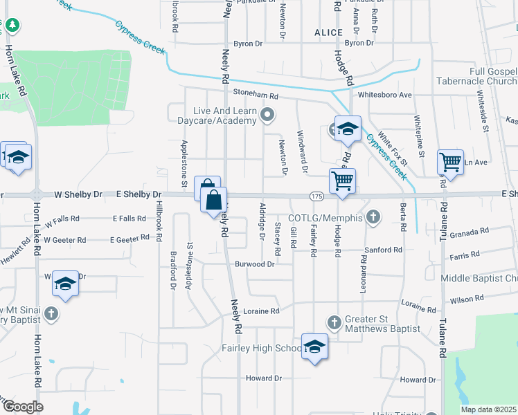 map of restaurants, bars, coffee shops, grocery stores, and more near 305 East Shelby Drive in Memphis