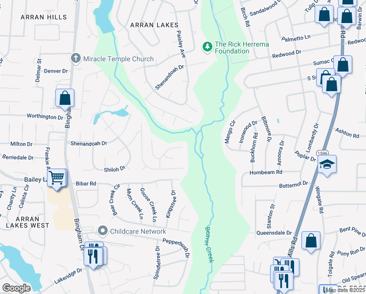 map of restaurants, bars, coffee shops, grocery stores, and more near 5700 Randleman Street in Fayetteville