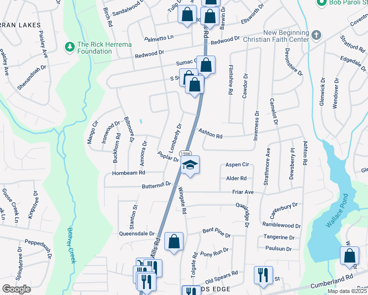 map of restaurants, bars, coffee shops, grocery stores, and more near 2026 Hope Mills Road in Fayetteville