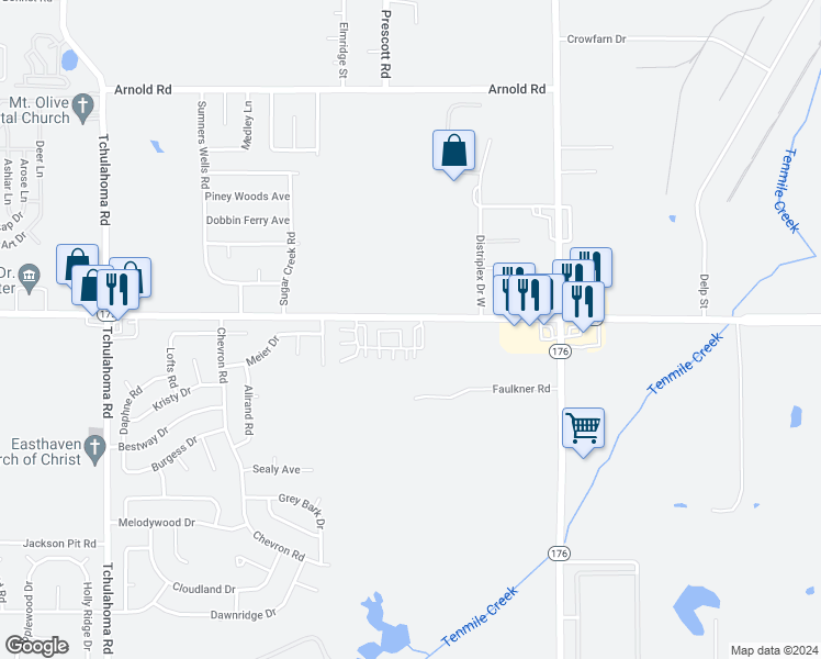 map of restaurants, bars, coffee shops, grocery stores, and more near 3560 Morning Dew Court in Memphis