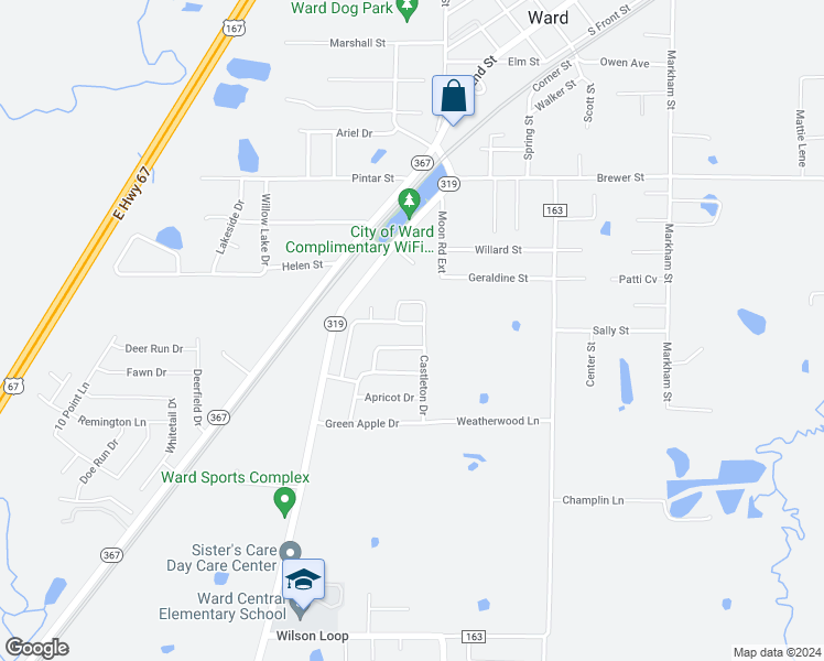 map of restaurants, bars, coffee shops, grocery stores, and more near 39 Chantileer Lane in Ward