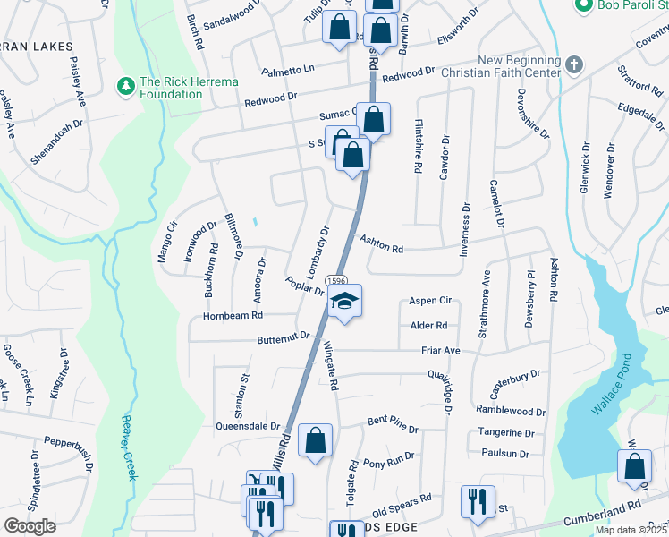 map of restaurants, bars, coffee shops, grocery stores, and more near 2026 Hope Mills Road in Fayetteville