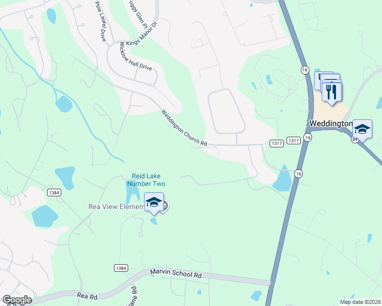 map of restaurants, bars, coffee shops, grocery stores, and more near 241 Old Post Road in Waxhaw