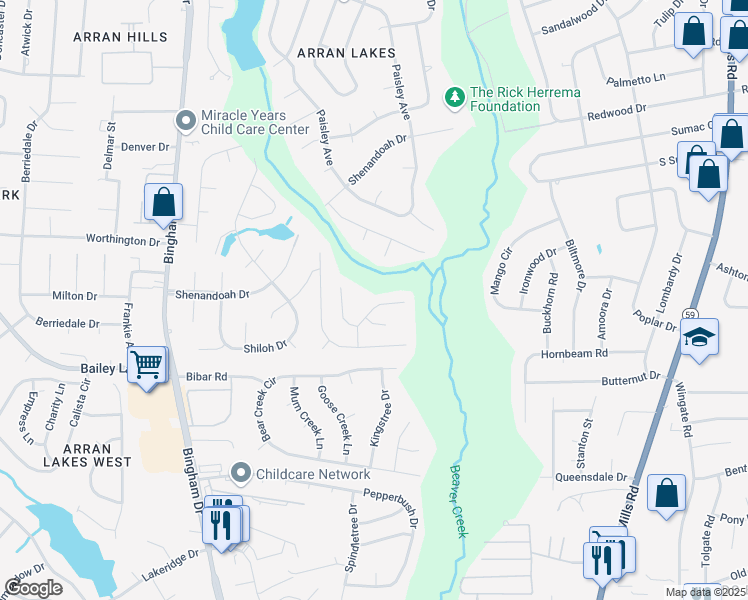 map of restaurants, bars, coffee shops, grocery stores, and more near 5736 Randleman Street in Fayetteville