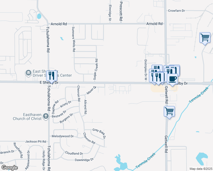 map of restaurants, bars, coffee shops, grocery stores, and more near 4688 Laughlin Road in Memphis