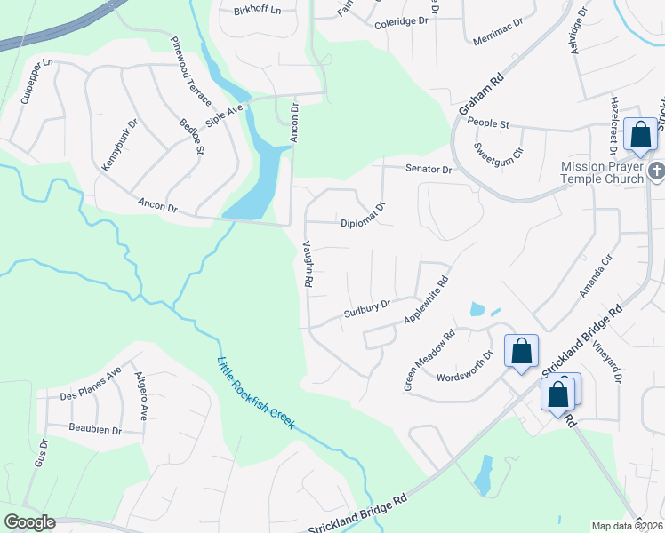 map of restaurants, bars, coffee shops, grocery stores, and more near 6701 Sandfield Court in Fayetteville