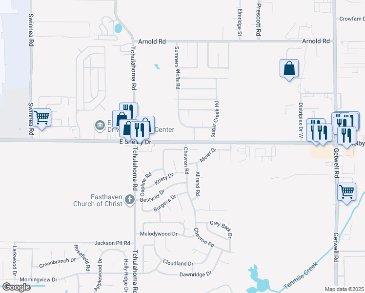 map of restaurants, bars, coffee shops, grocery stores, and more near 3404 Kenie Avenue in Memphis