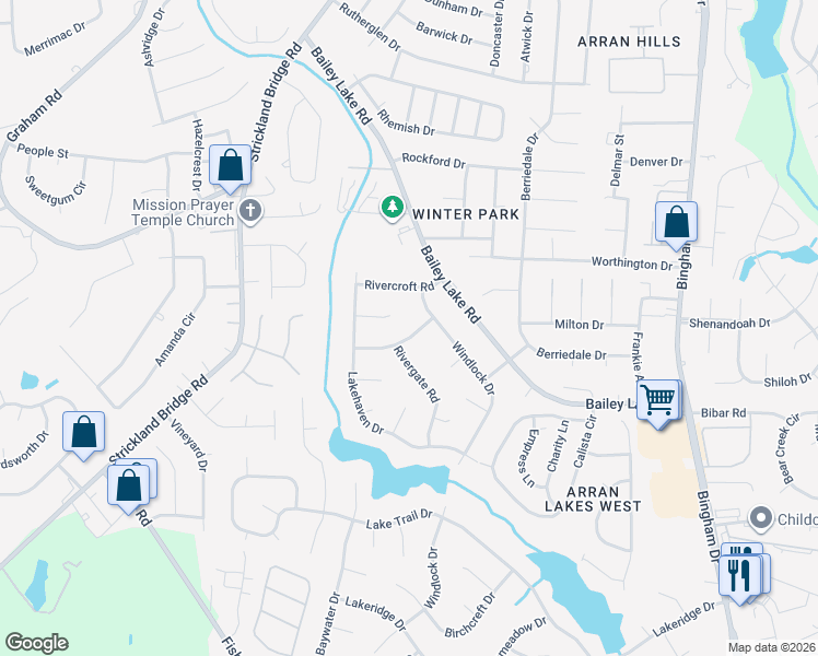 map of restaurants, bars, coffee shops, grocery stores, and more near 5808 Lake Villa Drive in Fayetteville