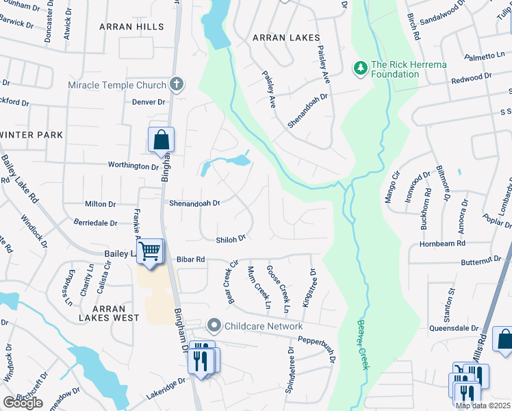map of restaurants, bars, coffee shops, grocery stores, and more near 5729 Cold Harbor Drive in Fayetteville