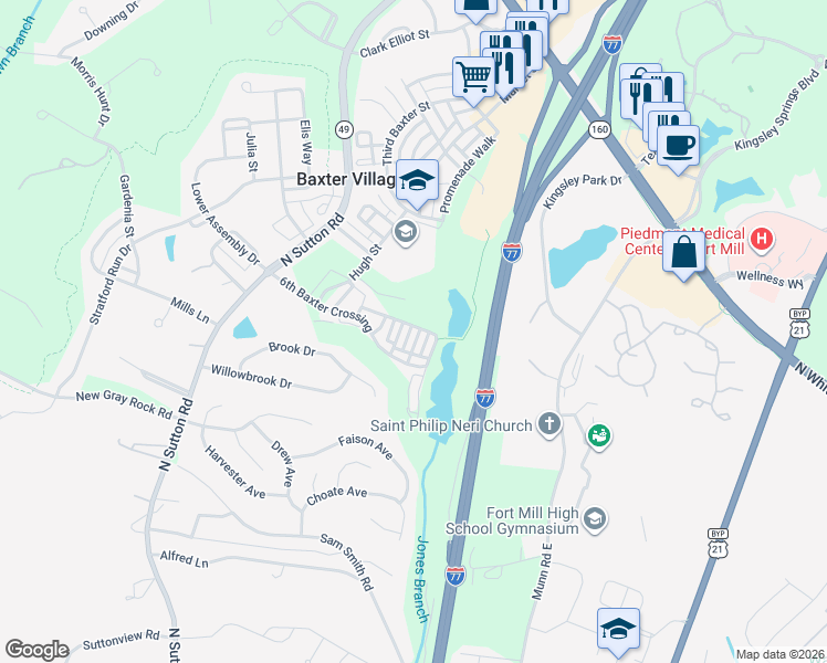 map of restaurants, bars, coffee shops, grocery stores, and more near 927 Lyndley Drive in Fort Mill
