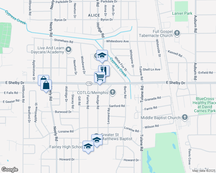 map of restaurants, bars, coffee shops, grocery stores, and more near 475 East Shelby Drive in Memphis
