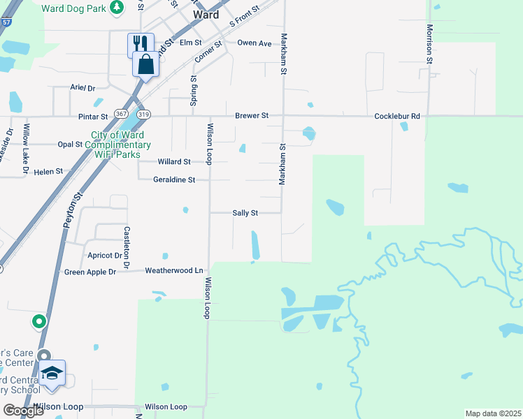 map of restaurants, bars, coffee shops, grocery stores, and more near 180 Sally Street in Ward