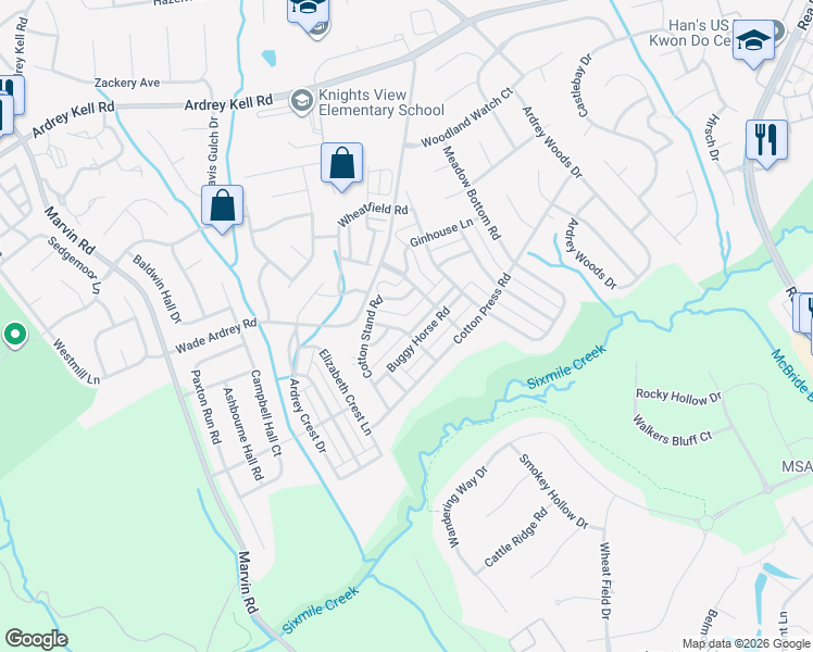 map of restaurants, bars, coffee shops, grocery stores, and more near 10030 Triple Oak Road in Charlotte