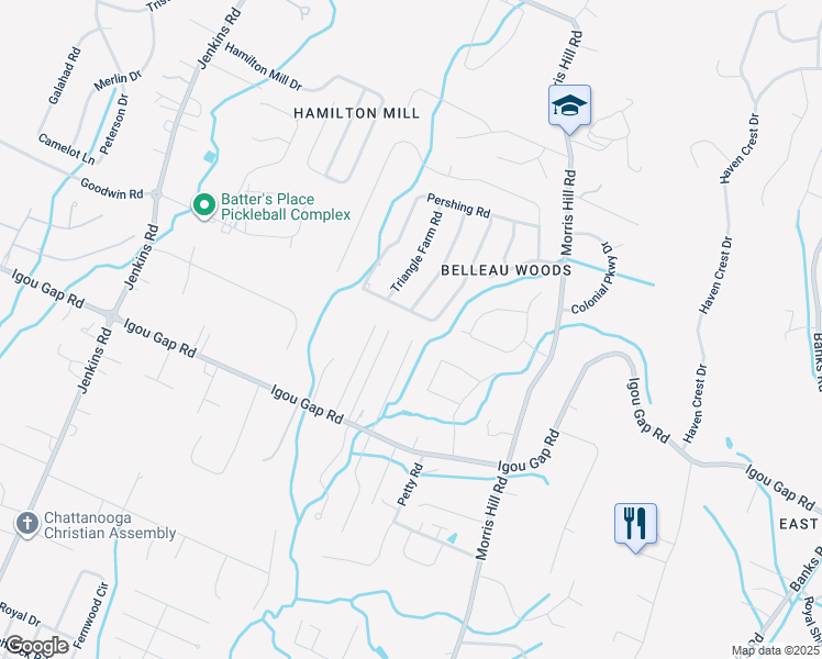 map of restaurants, bars, coffee shops, grocery stores, and more near 1931 Howell Mill Drive in Chattanooga