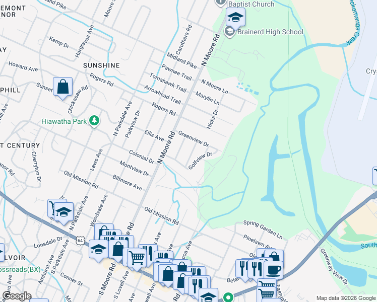 map of restaurants, bars, coffee shops, grocery stores, and more near 406 North Lovell Avenue in Chattanooga